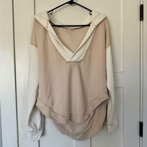 Anthropologie Pilcro Cream and White V-Neck Hoodie